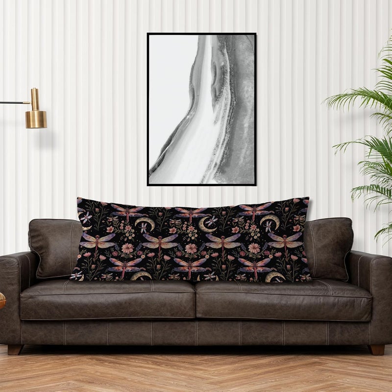 Exqcom Vintage Moody Dark Floral Dragonfly Moon Body Pillow Cover 20x54, Dark Academia Cottagecore Gothic Witchy Bee Long Body Pillow Case Cover with Hidden Zipper for Sofa Bed Bedroom Living Room - Image 4